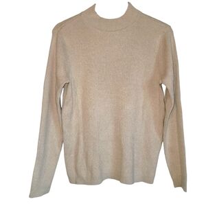 Large KAREN SCOTT 100% Cotton Cream Mock Neck Long Sleeve Ribbed Knit Sweater